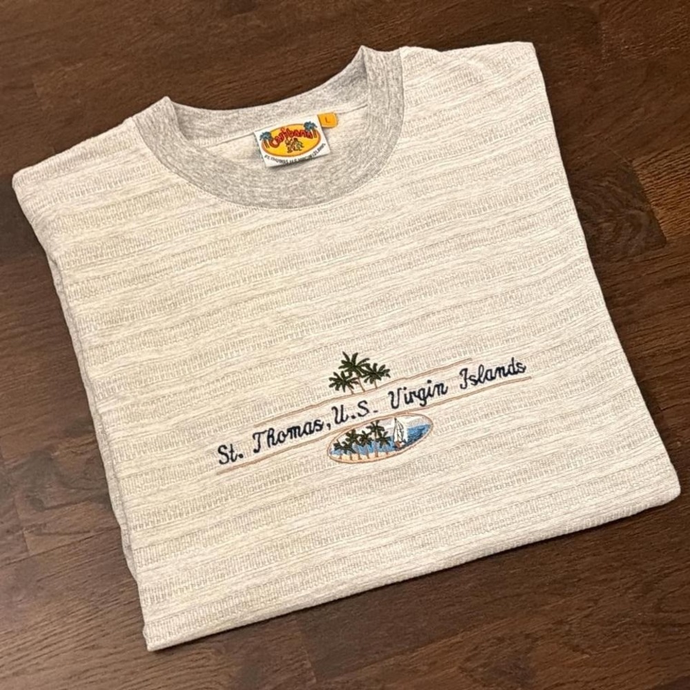 90s Vintage Caribana St.‎ Thomas Embroidered Tee | Textured Heather Gray | L
